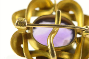 14K Victorian Ornate Oval Amethyst Elaborate Scroll Pin/Brooch Yellow Gold