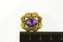 Load image into Gallery viewer, 14K Victorian Ornate Oval Amethyst Elaborate Scroll Pin/Brooch Yellow Gold