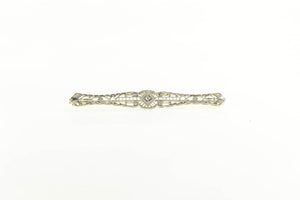 14K Art Deco Diamond Filigree Ornate Bar Pin/Brooch White Gold