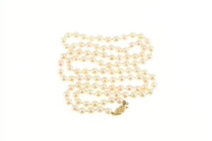 14K 6.0mm Pale Pink Pearl Retro Beaded Necklace 30.25" Yellow Gold