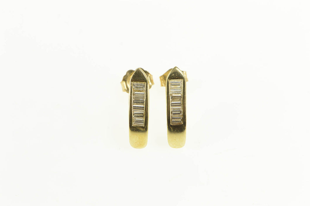 14K Baguette Diamond Channel Semi Hoop Earrings Yellow Gold