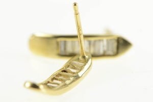 14K Baguette Diamond Channel Semi Hoop Earrings Yellow Gold