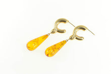 Load image into Gallery viewer, 14K Retro Puffy Knot Tear Drop Amber Dangle Earrings Yellow Gold