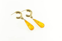 Load image into Gallery viewer, 14K Retro Puffy Knot Tear Drop Amber Dangle Earrings Yellow Gold