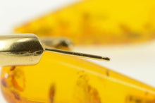 Load image into Gallery viewer, 14K Retro Puffy Knot Tear Drop Amber Dangle Earrings Yellow Gold