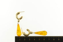 Load image into Gallery viewer, 14K Retro Puffy Knot Tear Drop Amber Dangle Earrings Yellow Gold