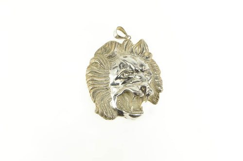 Sterling Silver Roaring Lion Diamond Cut Massive Medallion Pendant