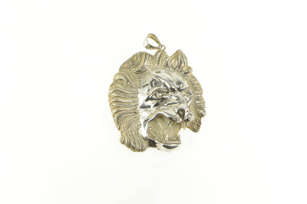 Sterling Silver Roaring Lion Diamond Cut Massive Medallion Pendant