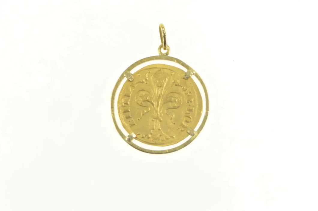 18K 1342-1382 Florin Genuine Italy Coin Charm/Pendant Yellow Gold