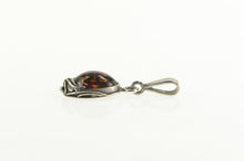 Load image into Gallery viewer, Sterling Silver Oval Amber Cabochon Natural Vine Motif Pendant