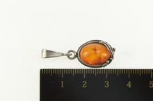 Load image into Gallery viewer, Sterling Silver Oval Amber Cabochon Natural Vine Motif Pendant