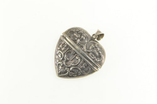 Sterling Silver Victorian Repousse Puffy Heart Locket Charm/Pendant