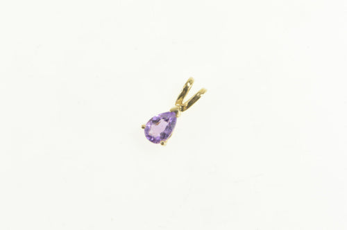 14K Pear Amethyst Classic Solitaire Simple Plain Pendant Yellow Gold