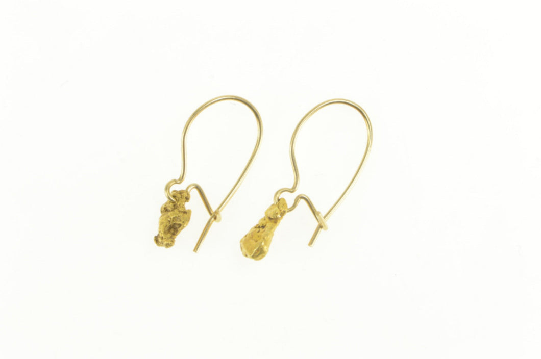 14K Textured Nugget Raw Cluster Dangle Earrings Yellow Gold
