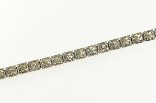 Sterling Silver 1940's Classic Rhinestone Squared Tennis Necklace 14