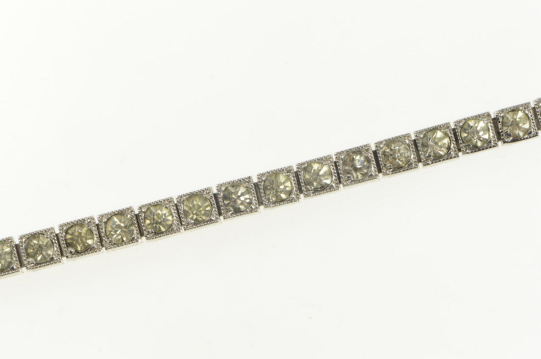 Sterling Silver 1940's Classic Rhinestone Squared Tennis Necklace 14