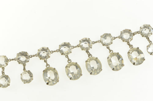 Sterling Silver 1940' Fringe Crystal Drop Dangle Statement Necklace 15