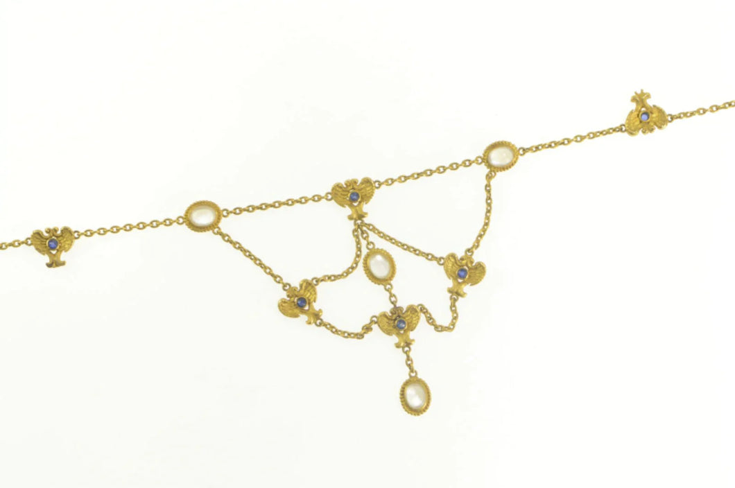 14K Moonstone Sapphire Angel Wing Lavalier Necklace 16