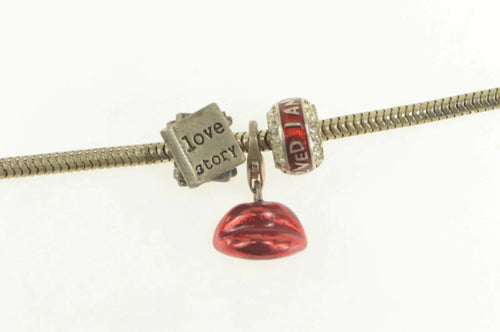 Sterling Silver Romantic Love Story Kiss Enamel Charm Bracelet 7