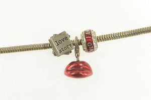 Sterling Silver Romantic Love Story Kiss Enamel Charm Bracelet 7"