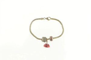 Sterling Silver Romantic Love Story Kiss Enamel Charm Bracelet 7"