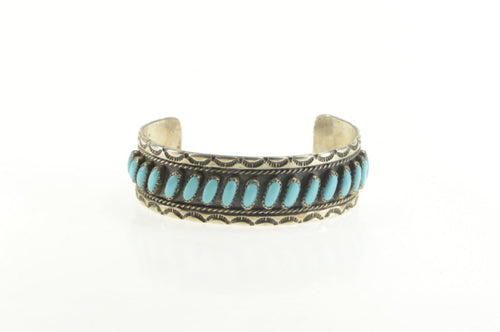 Sterling Silver Turquoise Native American Ornate Cuff Bracelet 6.5