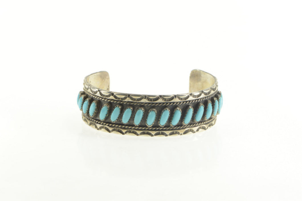 Sterling Silver Turquoise Native American Ornate Cuff Bracelet 6.5