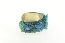 Load image into Gallery viewer, Sterling Silver Blue Beaded Art Glass Fringe Statement Cuff Bracelet 6.75&quot;