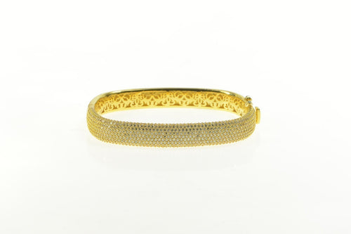 Sterling Silver Pave Encrusted Squared Oval Designer Bangle Bracelet 7.25