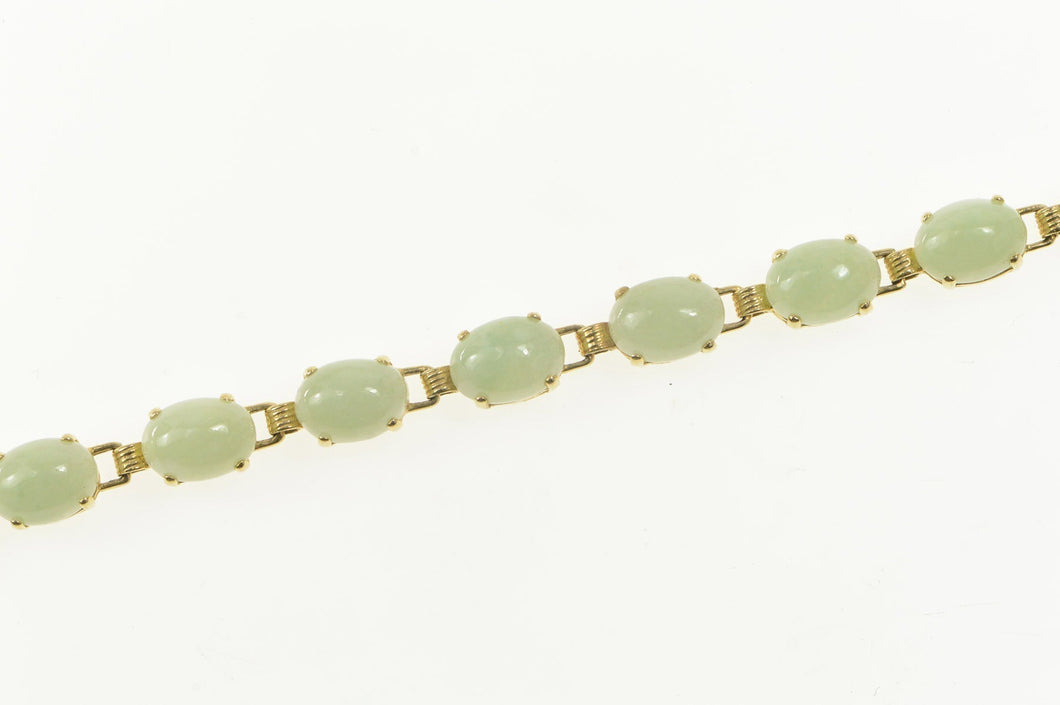 14K Oval Jadeite Cabochon Statement Bracelet 7