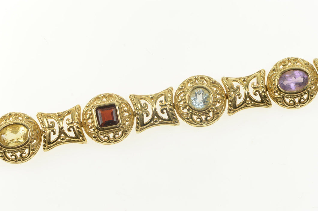 Sterling Silver Elaborate Filigree Amethyst Topaz Citrine Bracelet 7.5