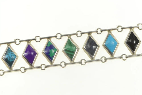 Sterling Silver Azurite Lapis Malachite Turquoise Geometric Bracelet 7.5