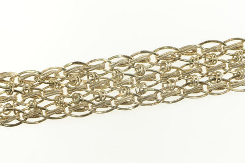 Sterling Silver Retro Layered Mesh Chain Link Charm Bracelet 7