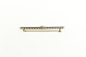 14K Diamond Two Tone Art Deco Ornate Bar Pin/Brooch Yellow Gold