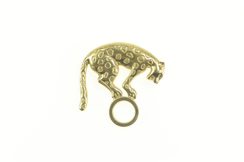 14K Leopard Walking On Circle Circus Statement Pendant/Pin Yellow Gold