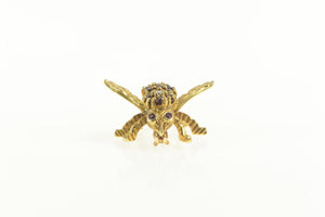 18K Retro Ruby Diamond Honey Bee Fly Bug Pin/Brooch Yellow Gold