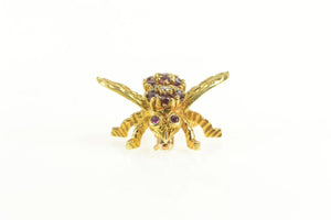 18K Retro Ruby Diamond Honey Bee Fly Bug Pin/Brooch Yellow Gold