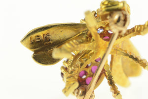 18K Retro Ruby Diamond Honey Bee Fly Bug Pin/Brooch Yellow Gold