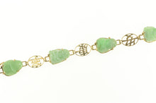 Load image into Gallery viewer, 14K Carved Jade Buddha Chinese Character Ornate Bracelet 6.5&quot; Yellow Gold