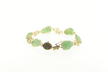 Load image into Gallery viewer, 14K Carved Jade Buddha Chinese Character Ornate Bracelet 6.5&quot; Yellow Gold