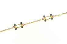 Load image into Gallery viewer, 18K Sapphire Ruby Inset Figaro Chain Link Bracelet 7&quot; Yellow Gold