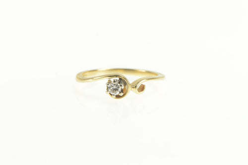 14K Diamond Solitaire Swirl Accent Promise Ring Yellow Gold