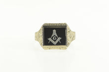 Load image into Gallery viewer, 14K Art Deco Masonic Compass Square Men&#39;s Ring White Gold