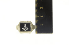 Load image into Gallery viewer, 14K Art Deco Masonic Compass Square Men&#39;s Ring White Gold