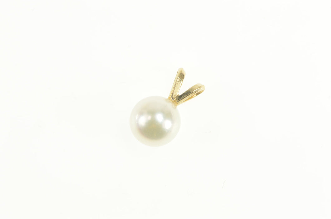 14K 7.1mm Classic Simple Pearl Pendant Yellow Gold