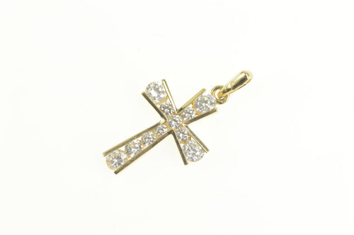 14K Channel Inset Cross Christian Faith Symbol Pendant Yellow Gold