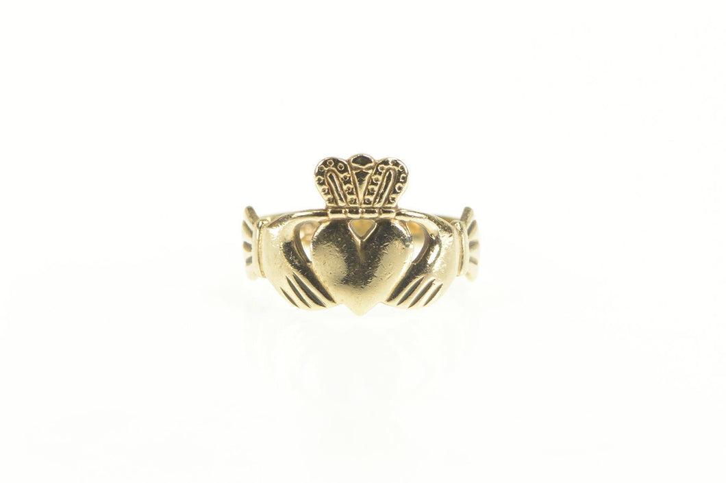 9K Irish Claddagh Traditional Celtic Loyalty Ring Yellow Gold