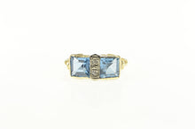 Load image into Gallery viewer, 14K Art Deco Princess Cut Syn. Blue Topaz Diamond Ring Yellow Gold
