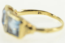 Load image into Gallery viewer, 14K Art Deco Princess Cut Syn. Blue Topaz Diamond Ring Yellow Gold