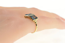 Load image into Gallery viewer, 14K Art Deco Princess Cut Syn. Blue Topaz Diamond Ring Yellow Gold